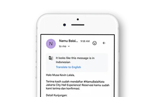 Tampilan email konfirmasi reservasi di ponsel