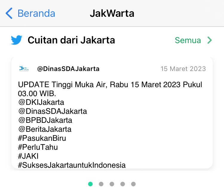 The Cuitan Jakarta slider in JakWarta contains information that has been published through the Twitter account of each OPD.