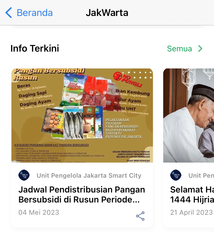 The Latest Info Slider contains information uploaded directly to JakWarta by Jakarta Smart City and OPD.