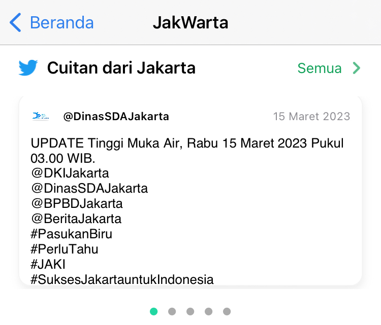 Slider Cuitan Jakarta di JakWarta memuat informasi yang telah dipublikasi melalui akun Twitter masing-masing OPD.